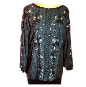 Shiny, Heavy Black Sequined Women's Top Size 10